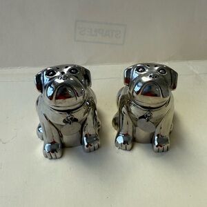 Pottery Barn Bulldog Zinc Alloy Heavy Stainless Steel Salt & Pepper Shakers